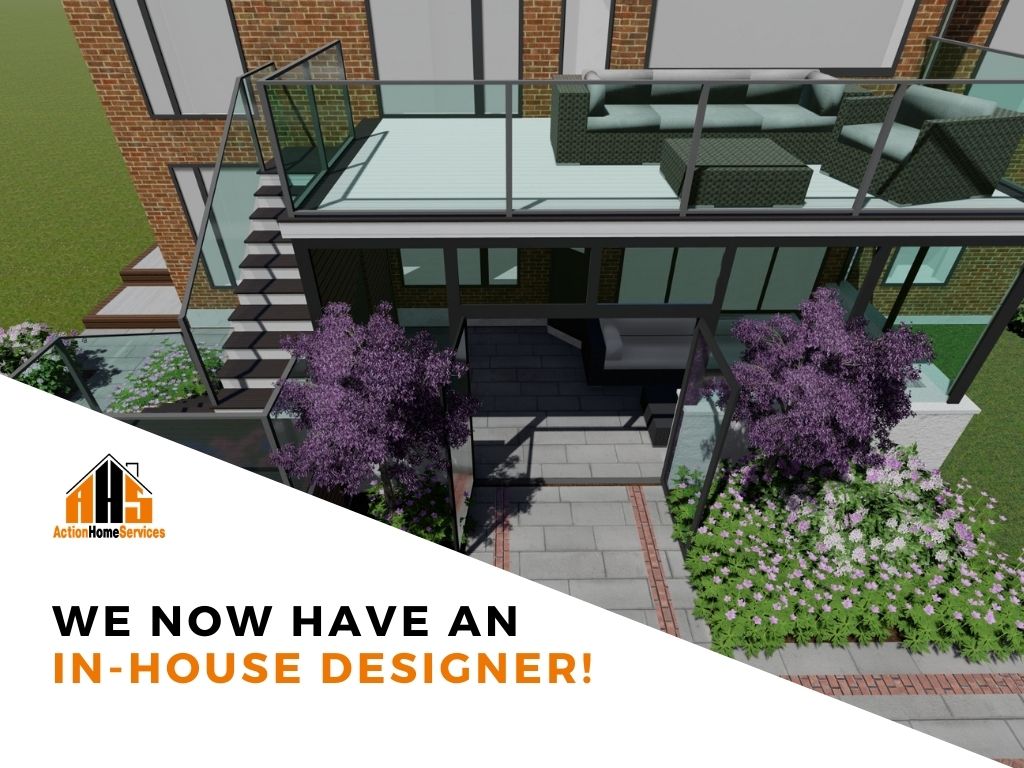 Image depicts a 3D image of a landscape design by the Action Home Service's In-House Landscape Designer