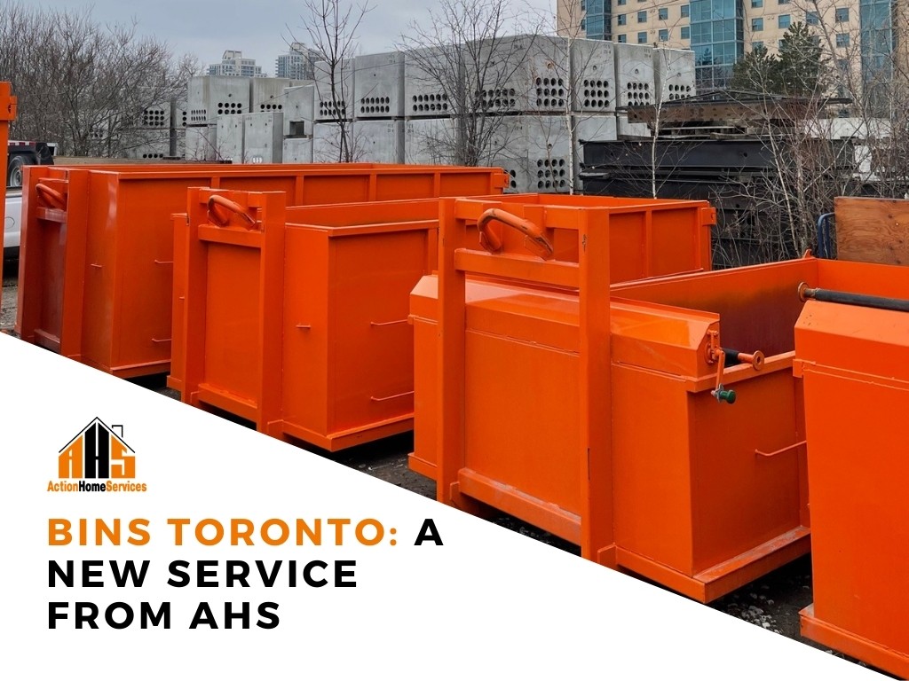 Image depicts dumpster bin rentals from Bins Toronto by Action Home Services.