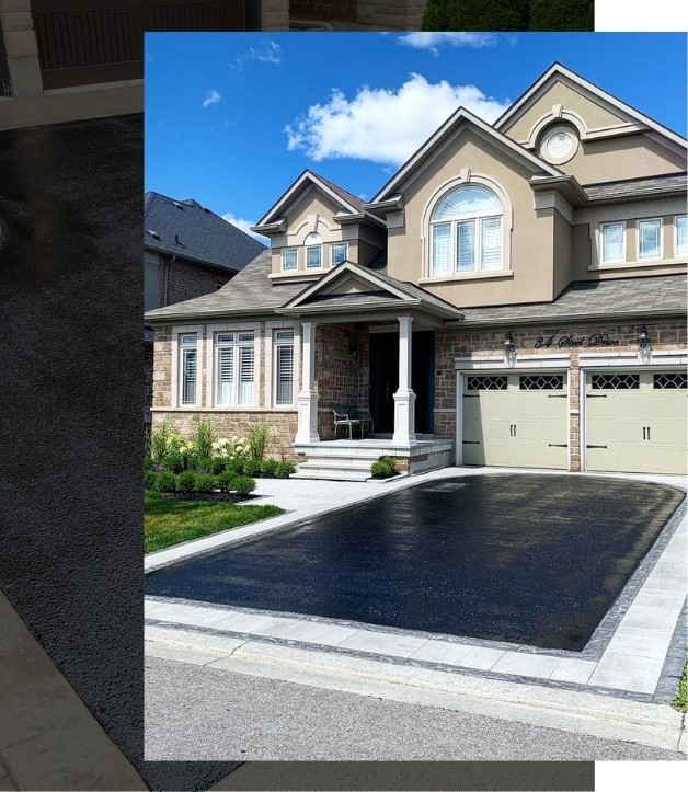 Image depicts a residential driveway that has been professionally sealed by asphalt sealing professionals from Action Home Services.