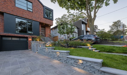Interlocked Stone Driveway in front of a 3-storey detached home in Toronto