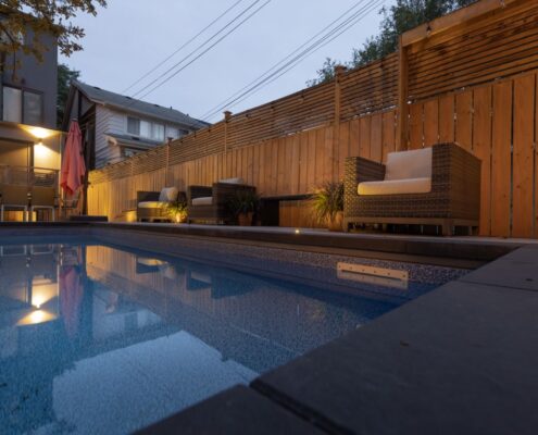 backyard interlocking pool deck