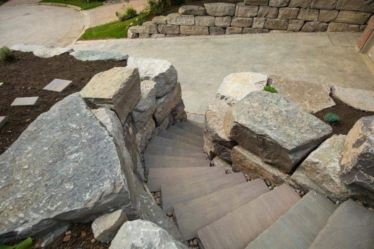 Breathtaking Custom Wall Stones Steps Landscaping Project Lisgar retaining 1
