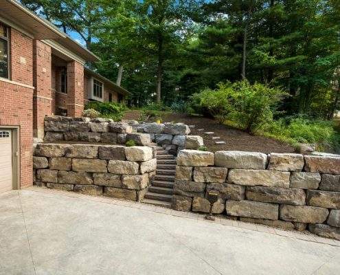 Custom Retaining Wall Stones Steps Landscaping Project Lisgar 1
