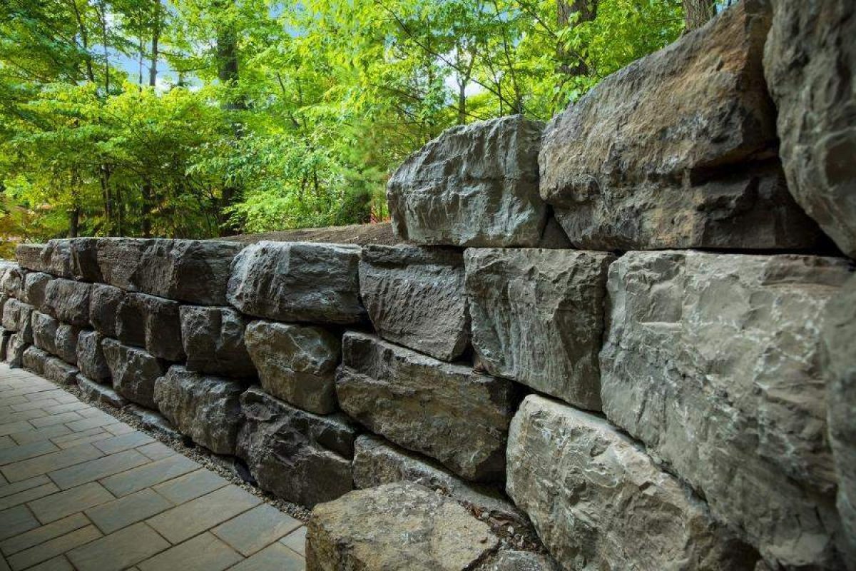Custom Retaining Wall Stones Steps Landscaping Project