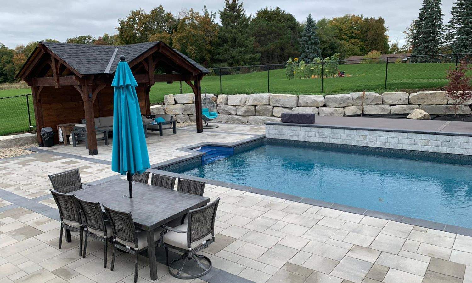 interlocking patio around the pool