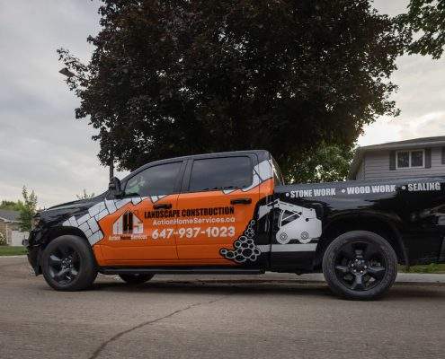 action home services landscaping truck