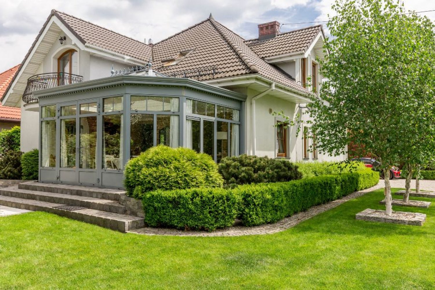 Enclosed veranda attached to elegant home