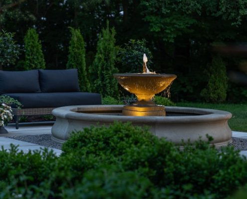 patio and fountain backyard