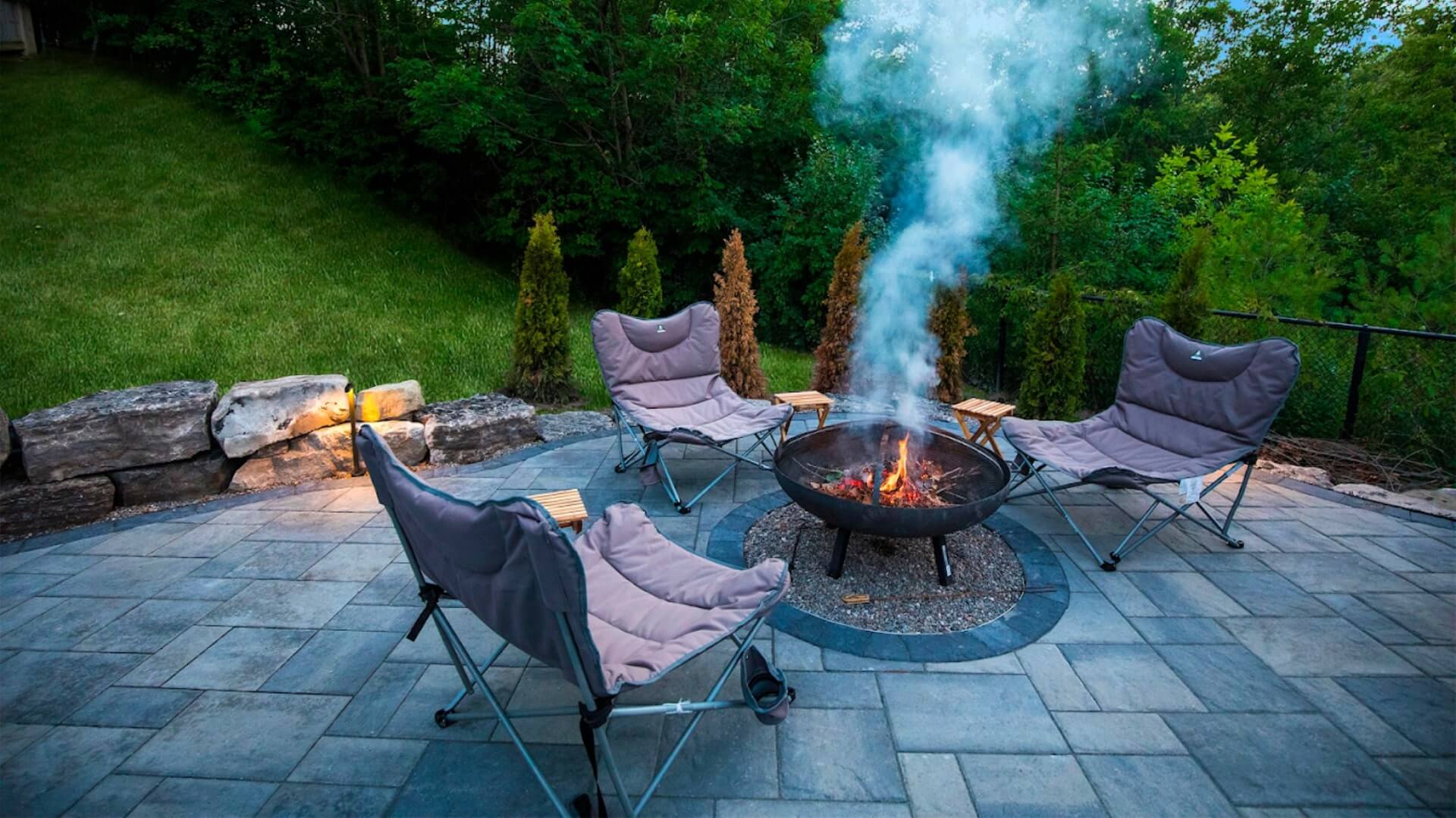 Portable chairs near fire pit