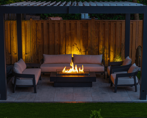custom outdoor fire pit and pergola