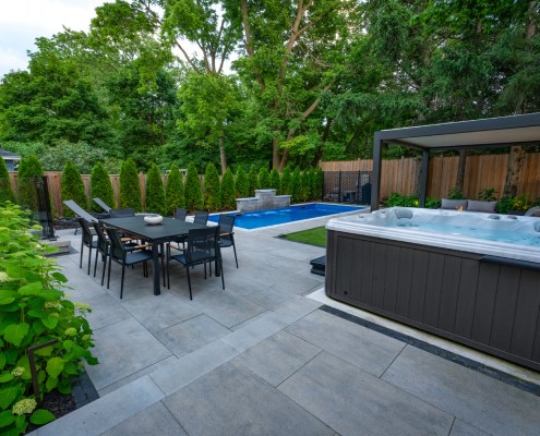 shaded poolside pergola