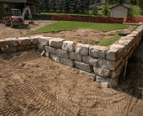 backyard stone wall construction