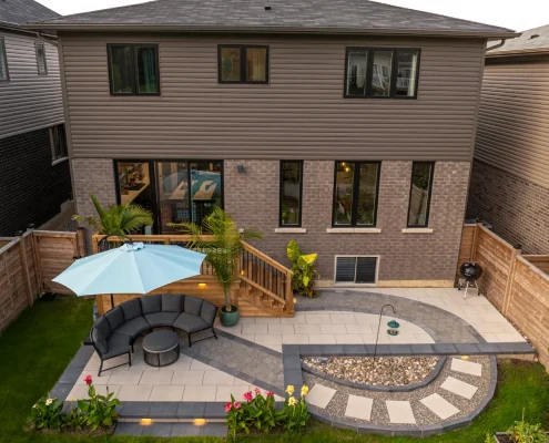 interlocking stone patio with custom lighting