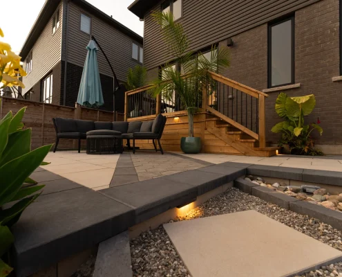 outdoor stone patio with integrated lighting Vaughan