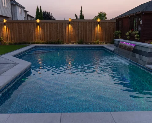 backyard redesign with pool hot tub and waterfall