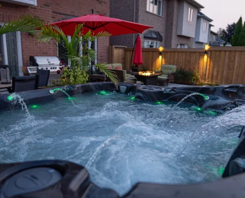 luxury backyard redesign with waterfall and landscaping