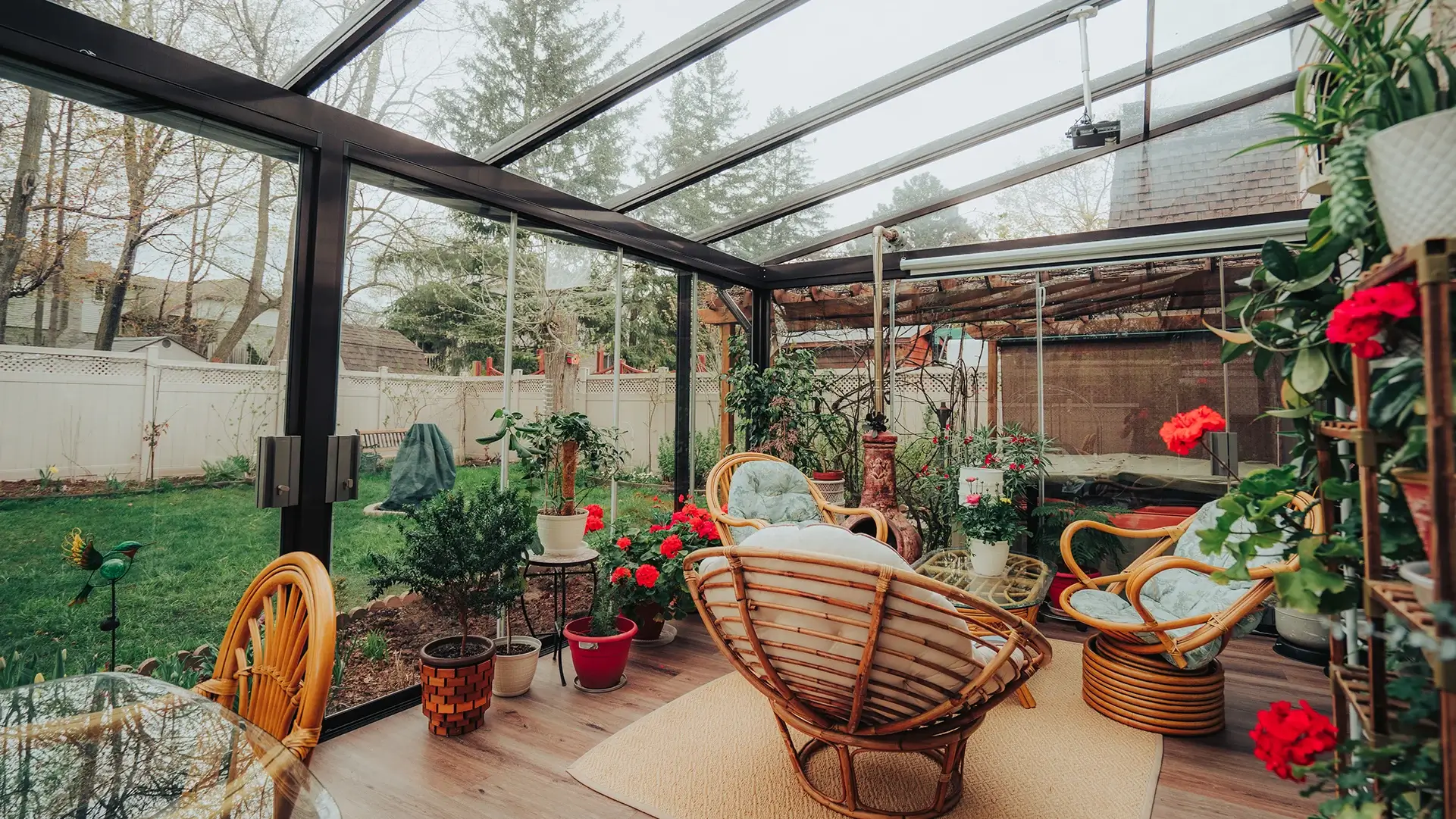 custom pergola with glass walls