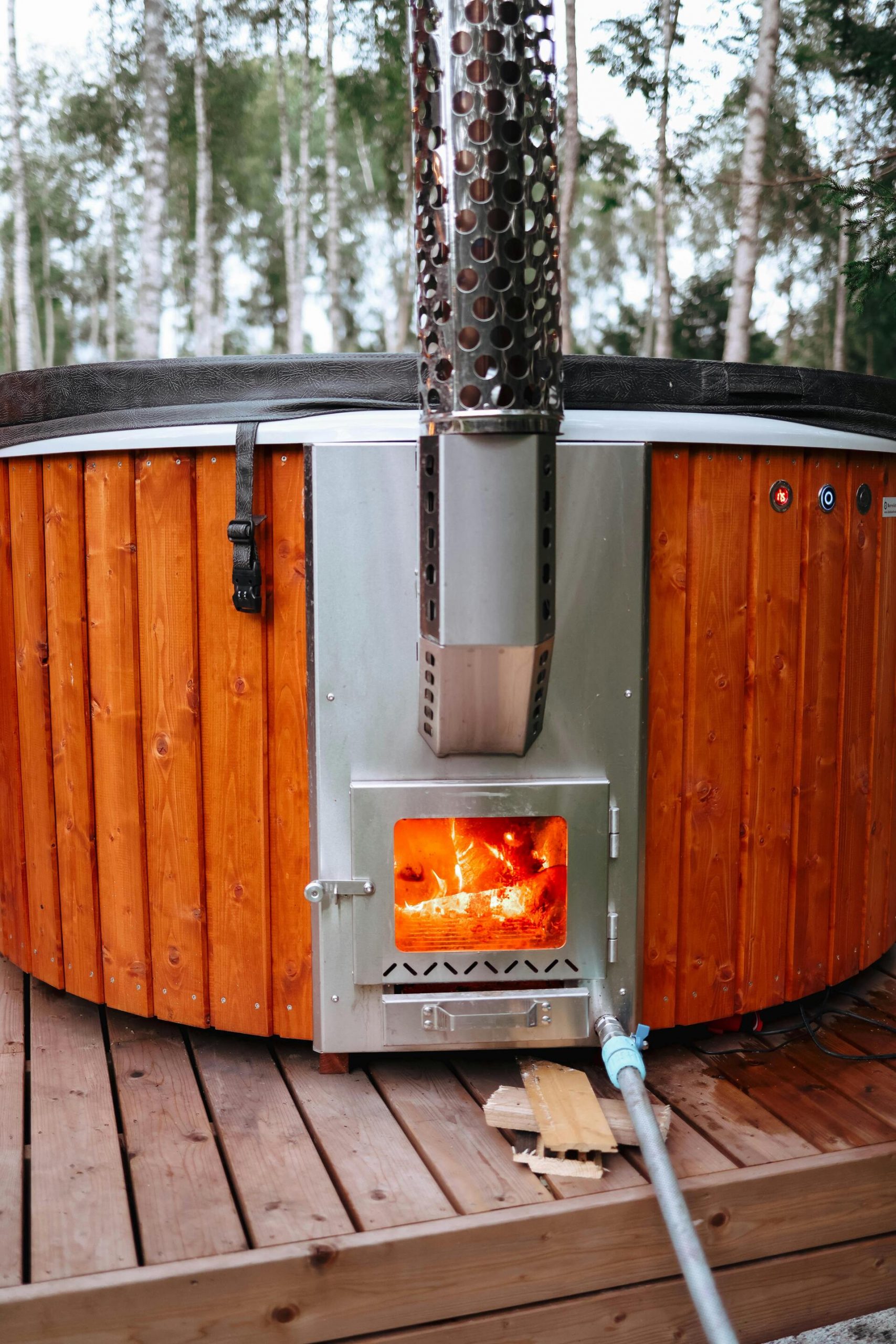 a hot tub with a fire