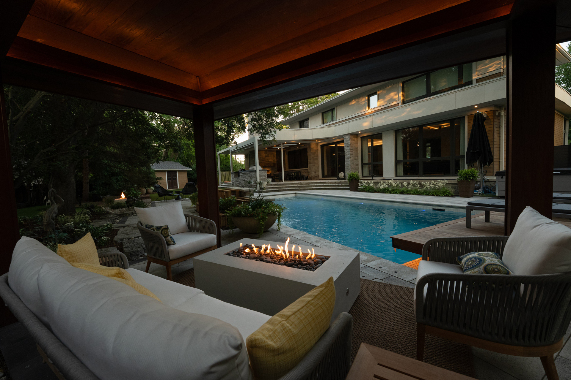 backyard oasis at golden hour 530d