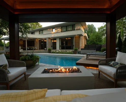 backyard oasis at golden hour 32k